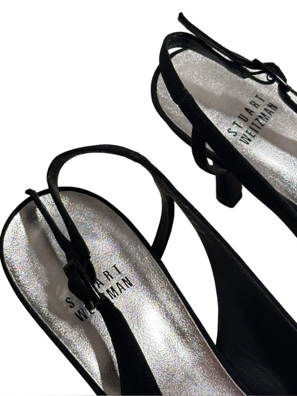 Stuart Weitzman Black Suede Crystal Embellished Slingback Pointed Toe Pumps 7.5